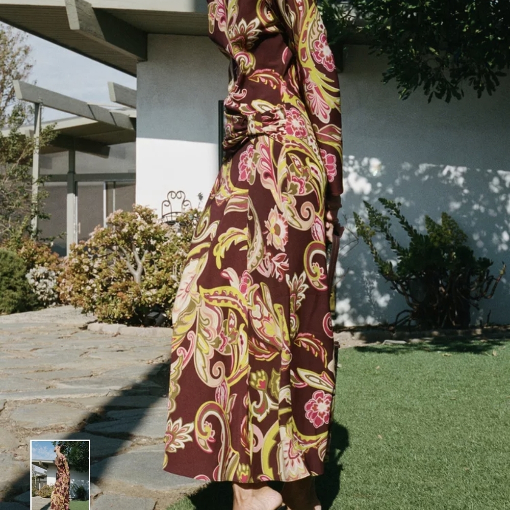 Zara Brown and Pink Paisley Long Sleeve Dress